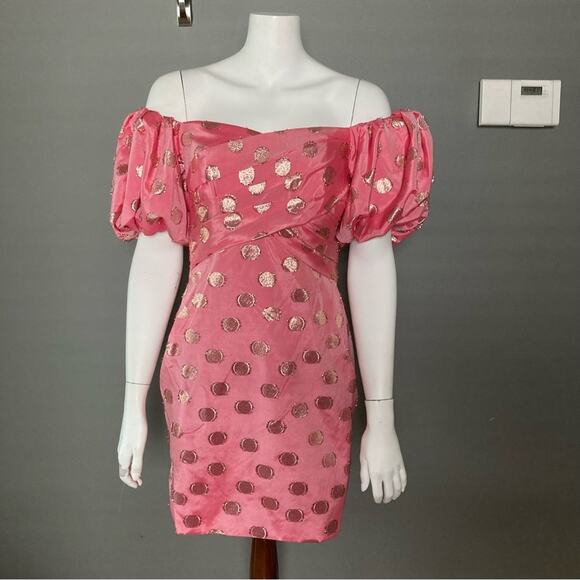 Monique Lhuillier Dress Cocktail off the shoulder mini pink size 2 - Picture 1 of 11